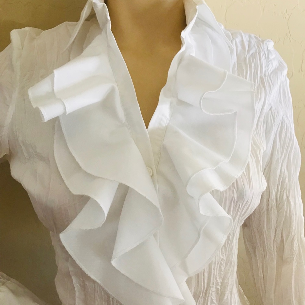 BIBA  blouse white  Ruffle Xs 34 Elegance Crinkle